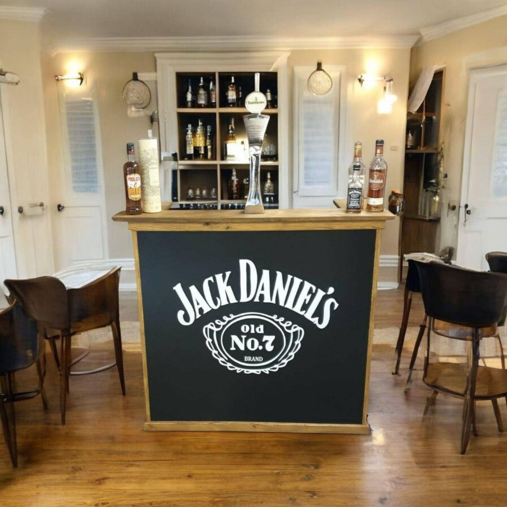 Black JD Home Drinks Bar, Cocktail Bar, Summer Bar, Garden Bar, Summerhouse Bar, Man Cave Bar, Jack Daniels.