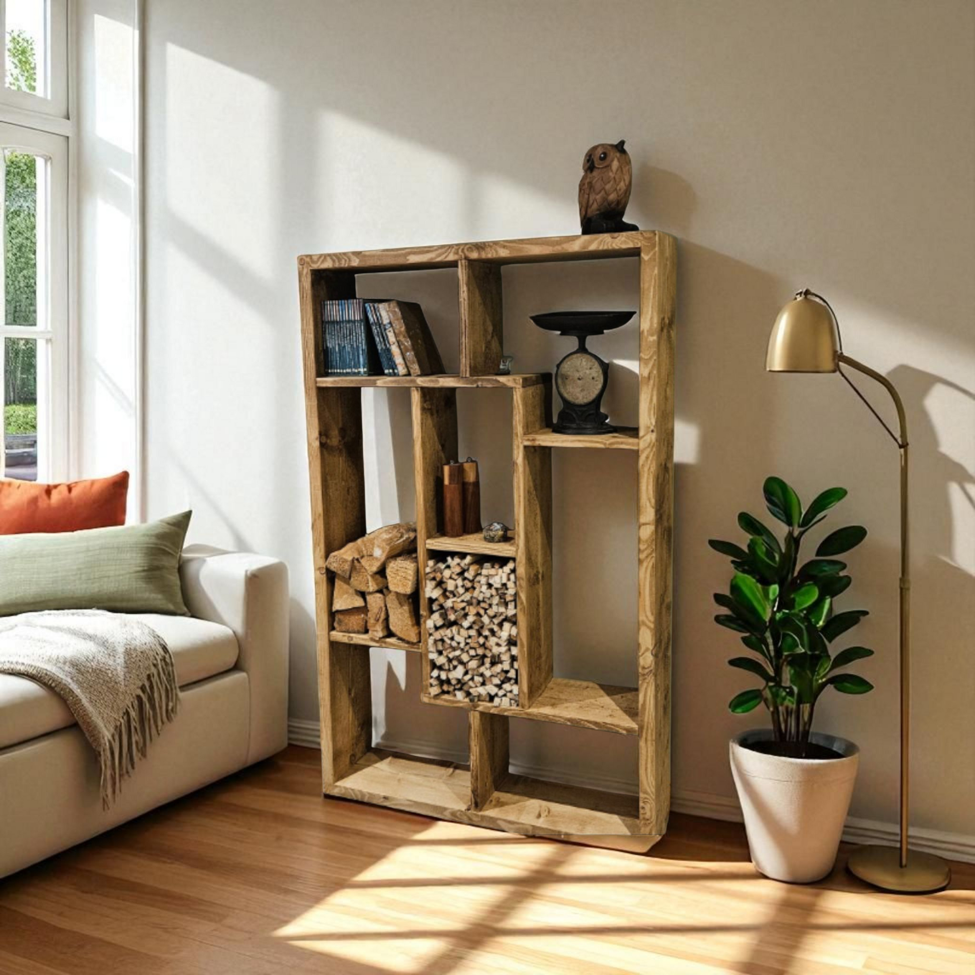 Handmade Wooden Sideboard Bookshelf | Log Store | TV Stand | Custom Sizes Available | Dark Oak Finish