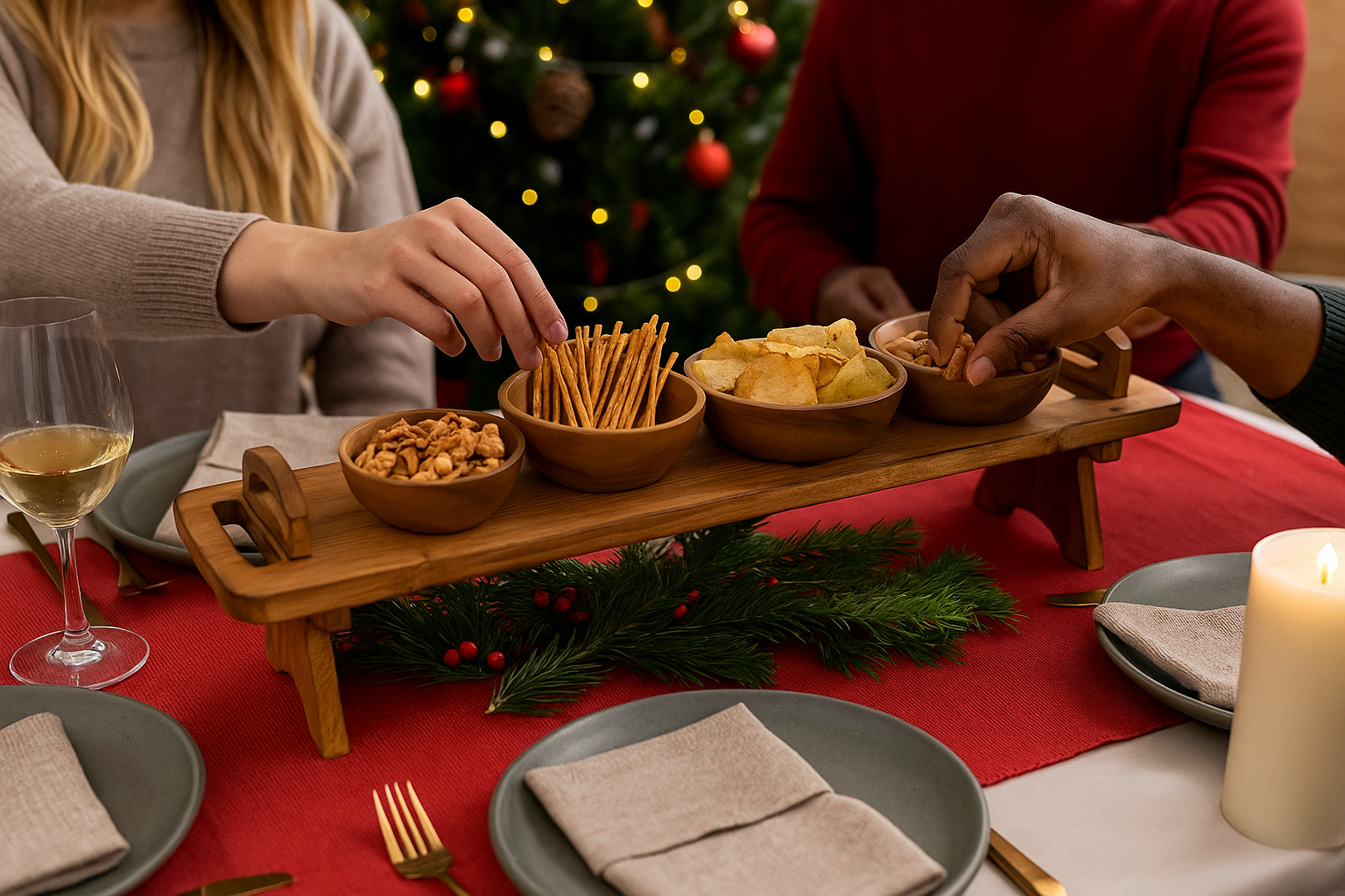 Rustic Wooden Table Centerpiece Stand | Tapas Snack Serving Board | Christmas Table Decor | Handcrafted Pine Riser | Removable Legs Display Tray